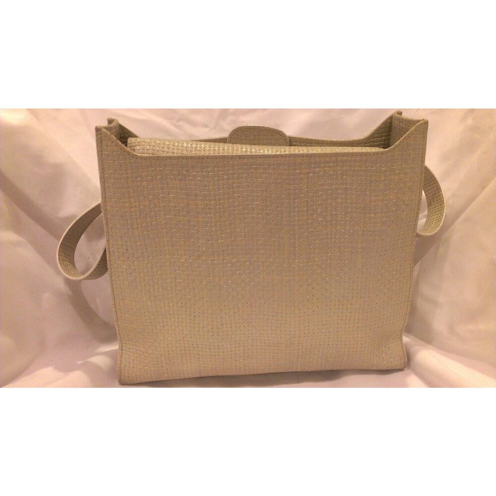 ESCADA Pearlized Light Olive Green & Silver Pearl Woven Leather Handbag - Picture 6 of 11